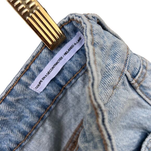 Garage Ariana Blue Denim Relaxed A-Line Shorts 7 High Rise Distressed 4” Inseam - Picture 6 of 7